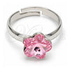 Anillo Multi Piedra 01.239.0010.3 Oro Laminado Blanco, Diseño de Flor, con Swarovski Elements Light Rose, Pulido, Rodinado (Talla Unica)