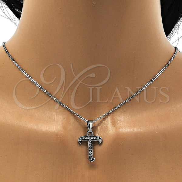 Collares con Dije 04.238.0022.18 Acero Inoxidable, Diseño de Iniciales y Rolo, con Blanca Cristal, Pulido, Tono Plateado (02 MM Thickness, 18 Inches Length)