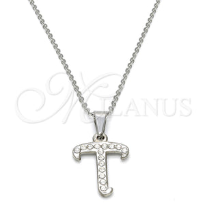 Collares con Dije 04.238.0022.18 Acero Inoxidable, Diseño de Iniciales y Rolo, con Blanca Cristal, Pulido, Tono Plateado (02 MM Thickness, 18 Inches Length)