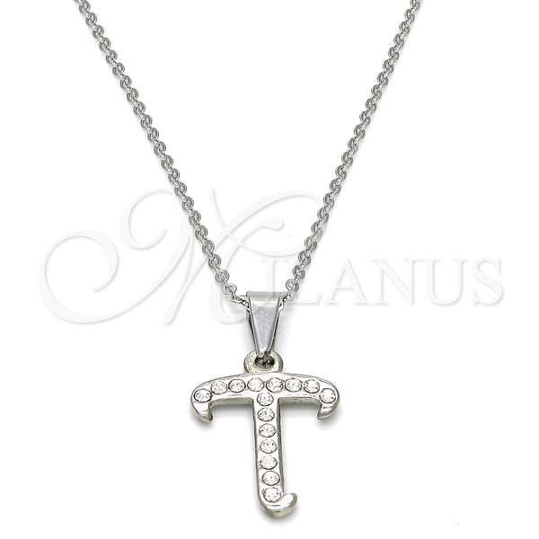 Collares con Dije 04.238.0022.18 Acero Inoxidable, Diseño de Iniciales y Rolo, con Blanca Cristal, Pulido, Tono Plateado (02 MM Thickness, 18 Inches Length)
