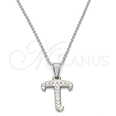 Collares con Dije 04.238.0022.18 Acero Inoxidable, Diseño de Iniciales y Rolo, con Blanca Cristal, Pulido, Tono Plateado (02 MM Thickness, 18 Inches Length)