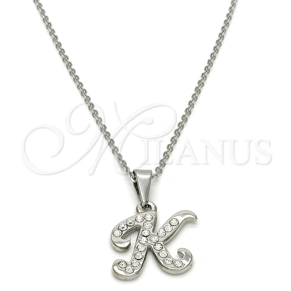 Collares con Dije 04.238.0021.18 Acero Inoxidable, Diseño de Iniciales y Rolo, con Cristal Blanca, Pulido, Tono Plateado (Grosor 02 MM, 18 Pulgadas de Largo)