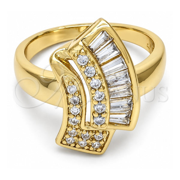Anillo Multi Piedra 01.63.0446.09 Oro Laminado, Diseño de Cluster y Baguette, con Zirconia Cubica Blanca, Pulido, Tono Dorado (Tamaño 9)