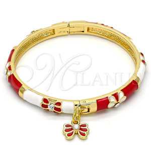 Aro Individual 07.254.0001.1.03 Oro Laminado, Diseño de Mariposa, con Blanca Cristal, Esmaltado Rojo, Tono Dorado (06 MM Thickness, Size 3 (2.00 Diameter))