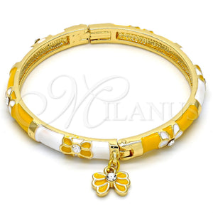 Aro Individual 07.254.0001.03 Oro Laminado, Diseño de Mariposa, con Blanca Cristal, Esmaltado Amarillo, Tono Dorado (06 MM Thickness, Size 3 (2.00 Diameter))