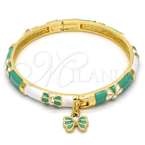 Aro Individual 07.254.0001.2.03 Oro Laminado, Diseño de Mariposa y Arco, con Blanca Cristal, Esmaltado Verde, Tono Dorado (06 MM Thickness, Size 3 (2.00 Diameter))