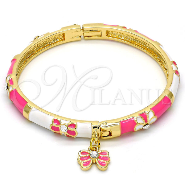 Aro Individual 07.254.0001.3.03 Oro Laminado, Diseño de Mariposa, con Blanca Cristal, Esmaltado Rosado, Tono Dorado (06 MM Thickness, Size 3 (2.00 Diameter))