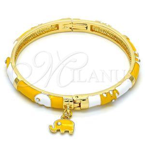 Aro Individual 07.254.0002.03 Oro Laminado, Diseño de Elefante, con Blanca Cristal, Esmaltado Amarillo, Tono Dorado (06 MM Thickness, Size 3 (2.00 Diameter))