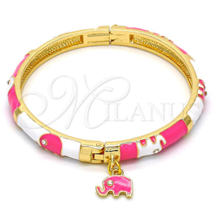 Aro Individual 07.254.0002.1.03 Oro Laminado, Diseño de Elefante, con Blanca Cristal, Esmaltado Rosado, Tono Dorado (06 MM Thickness, Size 3 (2.00 Diameter))