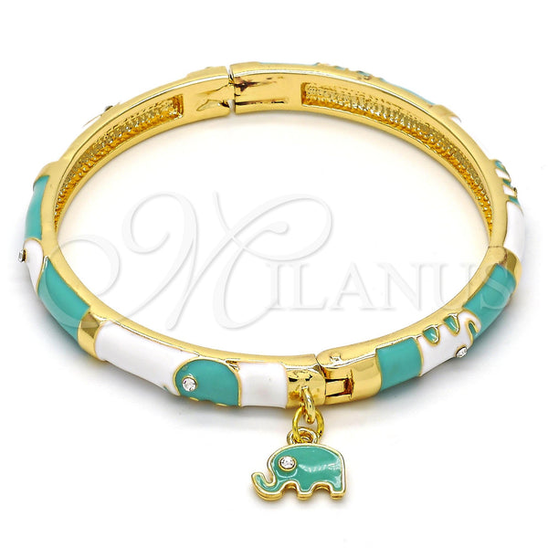 Aro Individual 07.254.0002.2.03 Oro Laminado, Diseño de Elefante, con Blanca Cristal, Esmaltado Multicolor, Tono Dorado (06 MM Thickness, Size 3 (2.00 Diameter))