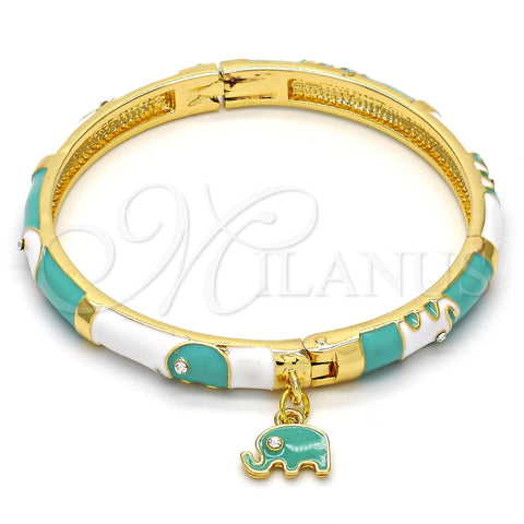Aro Individual 07.254.0002.2.03 Oro Laminado, Diseño de Elefante, con Blanca Cristal, Esmaltado Multicolor, Tono Dorado (06 MM Thickness, Size 3 (2.00 Diameter))