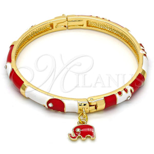 Aro Individual 07.254.0002.3.03 Oro Laminado, Diseño de Elefante, con Blanca Cristal, Esmaltado Rojo, Tono Dorado (06 MM Thickness, Size 3 (2.00 Diameter))