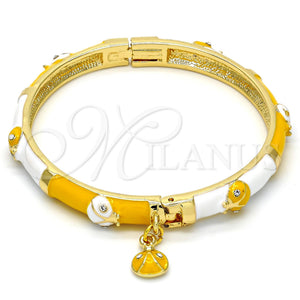Aro Individual 07.254.0003.3.03 Oro Laminado, Diseño de Mariquita, con Blanca Cristal, Esmaltado Amarillo, Tono Dorado (06 MM Thickness, Size 3 (2.00 Diameter))