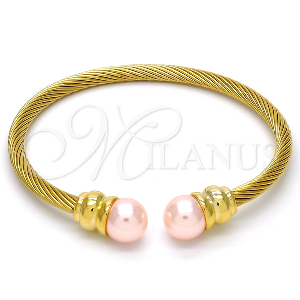 Aro Individual 07.138.0016.1 Acero Inoxidable, Diseño de Torcido y Torcido, con Perla Rosa, Pulido, Tono Dorado (Grosor 04 MM, Talla Unica)