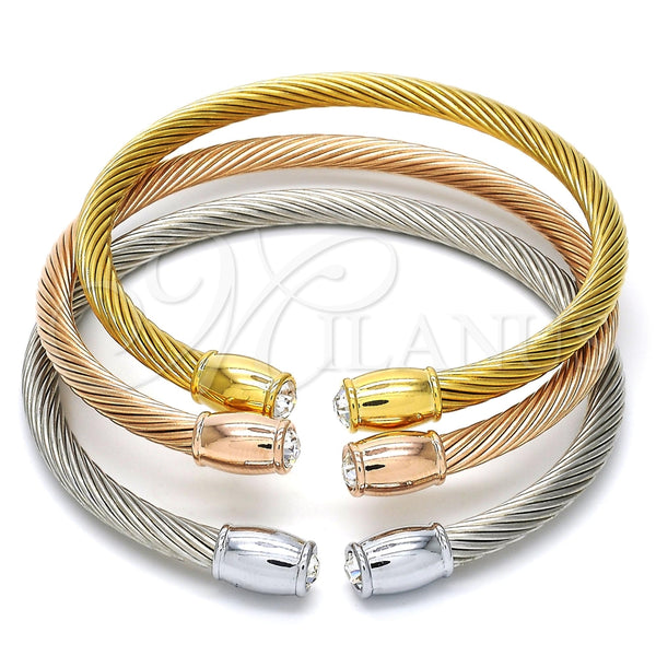 Aro Trio 07.138.0018 Acero Inoxidable, Diseño de Torcido y Torcido, con Cristal Blanca, Pulido, Tres Tonos (Grosor 04 MM, Talla Unica)