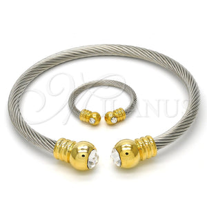 Juego de Aro 13.138.0002 Acero Inoxidable, Diseño de Torcido y Torcido, con Cristal Blanca, Pulido, Dos Tonos (Grosor 04 MM, Talla Unica)