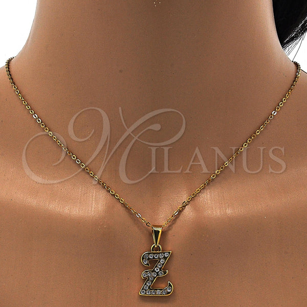 Collares con Dije 04.238.0031.1.18 Acero Inoxidable, Diseño de Iniciales y Rolo, con Blanca Cristal, Pulido, Tono Dorado (01 MM Thickness, 18 Inches Length)