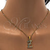 Collares con Dije 04.238.0031.1.18 Acero Inoxidable, Diseño de Iniciales y Rolo, con Blanca Cristal, Pulido, Tono Dorado (01 MM Thickness, 18 Inches Length)