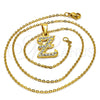 Collares con Dije 04.238.0031.1.18 Acero Inoxidable, Diseño de Iniciales y Rolo, con Blanca Cristal, Pulido, Tono Dorado (01 MM Thickness, 18 Inches Length)