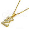 Collares con Dije 04.238.0031.1.18 Acero Inoxidable, Diseño de Iniciales y Rolo, con Blanca Cristal, Pulido, Tono Dorado (01 MM Thickness, 18 Inches Length)