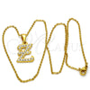 Collares con Dije 04.238.0031.1.18 Acero Inoxidable, Diseño de Iniciales y Rolo, con Blanca Cristal, Pulido, Tono Dorado (01 MM Thickness, 18 Inches Length)