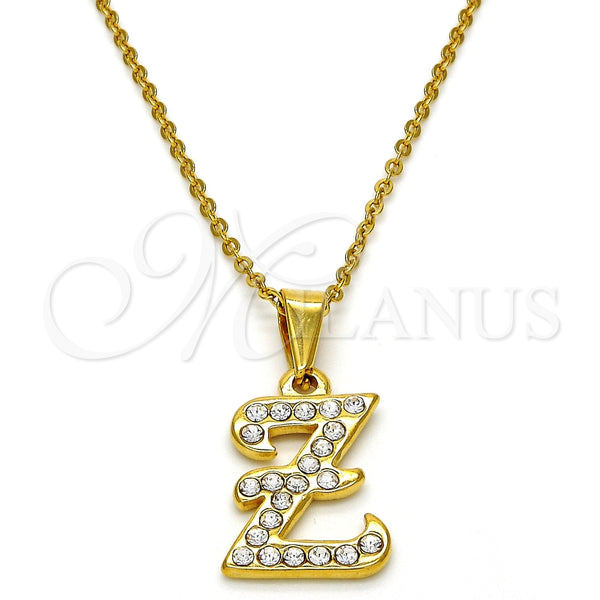 Collares con Dije 04.238.0031.1.18 Acero Inoxidable, Diseño de Iniciales y Rolo, con Blanca Cristal, Pulido, Tono Dorado (01 MM Thickness, 18 Inches Length)