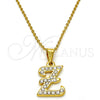 Collares con Dije 04.238.0031.1.18 Acero Inoxidable, Diseño de Iniciales y Rolo, con Blanca Cristal, Pulido, Tono Dorado (01 MM Thickness, 18 Inches Length)