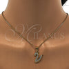 Collares con Dije 04.238.0028.1.18 Acero Inoxidable, Diseño de Iniciales y Rolo, con Blanca Cristal, Pulido, Tono Dorado (01 MM Thickness, 18 Inches Length)