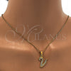 Collares con Dije 04.238.0028.1.18 Acero Inoxidable, Diseño de Iniciales y Rolo, con Blanca Cristal, Pulido, Tono Dorado (01 MM Thickness, 18 Inches Length)