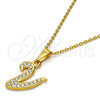 Collares con Dije 04.238.0028.1.18 Acero Inoxidable, Diseño de Iniciales y Rolo, con Blanca Cristal, Pulido, Tono Dorado (01 MM Thickness, 18 Inches Length)