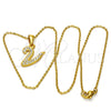 Collares con Dije 04.238.0028.1.18 Acero Inoxidable, Diseño de Iniciales y Rolo, con Blanca Cristal, Pulido, Tono Dorado (01 MM Thickness, 18 Inches Length)