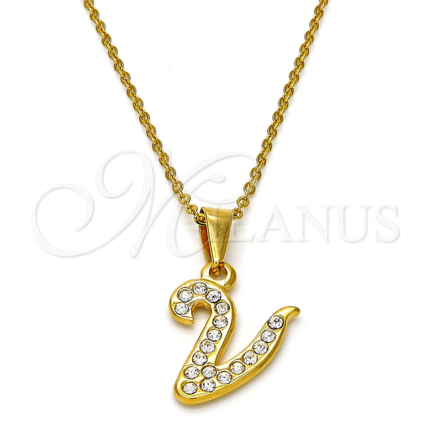 Collares con Dije 04.238.0028.1.18 Acero Inoxidable, Diseño de Iniciales y Rolo, con Blanca Cristal, Pulido, Tono Dorado (01 MM Thickness, 18 Inches Length)
