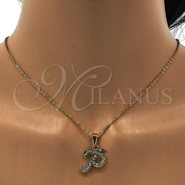Collares con Dije 04.238.0025.1.18 Acero Inoxidable, Diseño de Iniciales y Rolo, con Blanca Cristal, Pulido, Tono Dorado (01 MM Thickness, 18 Inches Length)