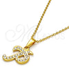 Collares con Dije 04.238.0025.1.18 Acero Inoxidable, Diseño de Iniciales y Rolo, con Blanca Cristal, Pulido, Tono Dorado (01 MM Thickness, 18 Inches Length)