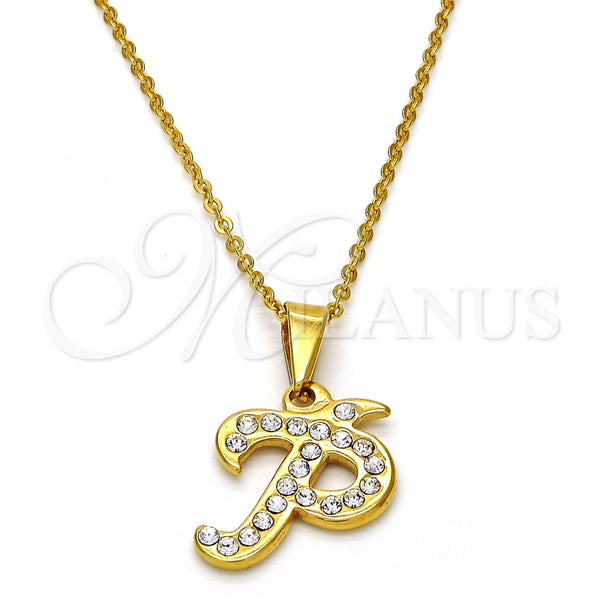 Collares con Dije 04.238.0025.1.18 Acero Inoxidable, Diseño de Iniciales y Rolo, con Blanca Cristal, Pulido, Tono Dorado (01 MM Thickness, 18 Inches Length)
