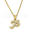 Collares con Dije 04.238.0025.1.18 Acero Inoxidable, Diseño de Iniciales y Rolo, con Blanca Cristal, Pulido, Tono Dorado (01 MM Thickness, 18 Inches Length)