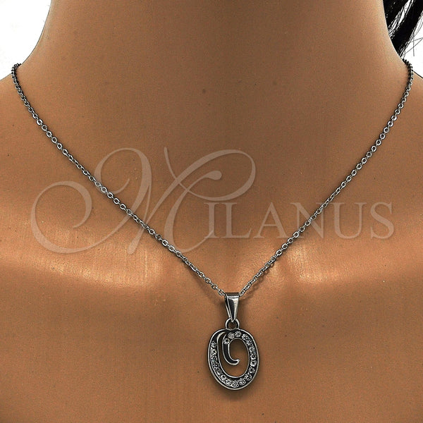 Collares con Dije 04.238.0024.18 Acero Inoxidable, Diseño de Iniciales y Rolo, con Blanca Cristal, Pulido, Tono Plateado (01 MM Thickness, 18 Inches Length)
