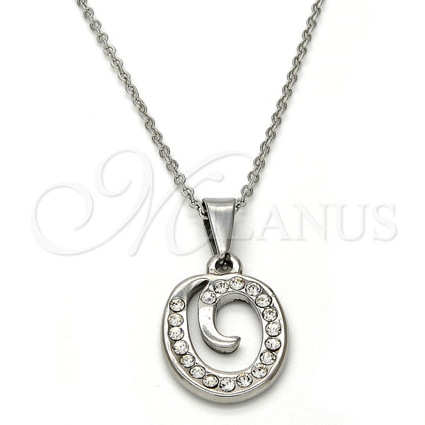 Collares con Dije 04.238.0024.18 Acero Inoxidable, Diseño de Iniciales y Rolo, con Blanca Cristal, Pulido, Tono Plateado (01 MM Thickness, 18 Inches Length)