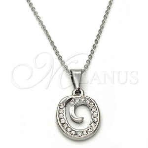 Collares con Dije 04.238.0024.18 Acero Inoxidable, Diseño de Iniciales y Rolo, con Blanca Cristal, Pulido, Tono Plateado (01 MM Thickness, 18 Inches Length)