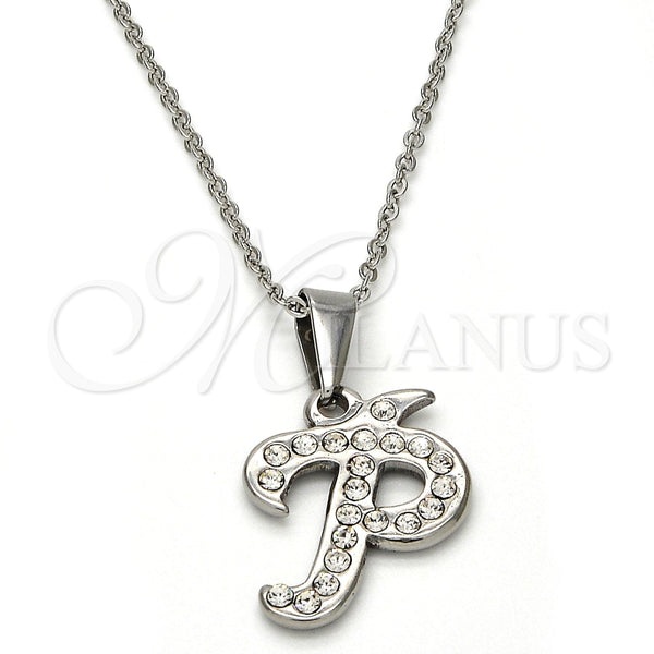 Collares con Dije 04.238.0025.18 Acero Inoxidable, Diseño de Iniciales y Rolo, con Blanca Cristal, Pulido, Tono Plateado (01 MM Thickness, 18 Inches Length)