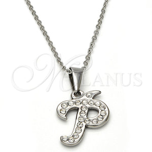 Collares con Dije 04.238.0025.18 Acero Inoxidable, Diseño de Iniciales y Rolo, con Blanca Cristal, Pulido, Tono Plateado (01 MM Thickness, 18 Inches Length)
