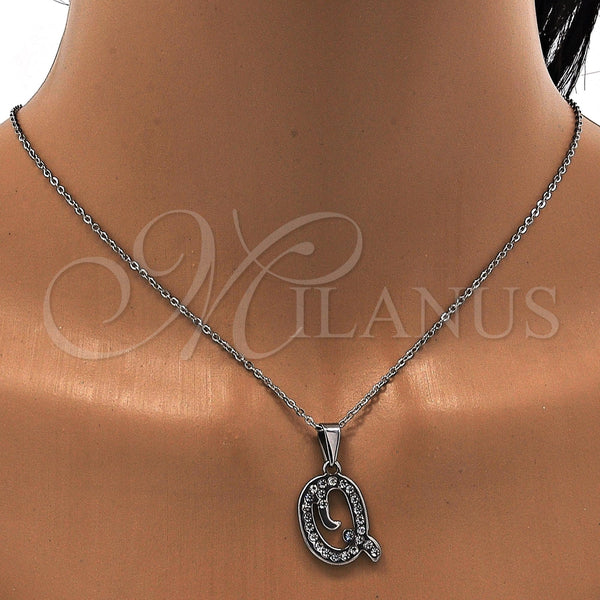 Collares con Dije 04.238.0026.18 Acero Inoxidable, Diseño de Iniciales y Rolo, con Blanca Cristal, Pulido, Tono Plateado (01 MM Thickness, 18 Inches Length)