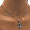 Collares con Dije 04.238.0026.18 Acero Inoxidable, Diseño de Iniciales y Rolo, con Blanca Cristal, Pulido, Tono Plateado (01 MM Thickness, 18 Inches Length)