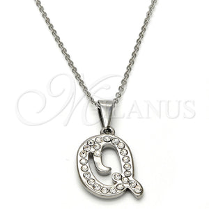 Collares con Dije 04.238.0026.18 Acero Inoxidable, Diseño de Iniciales y Rolo, con Blanca Cristal, Pulido, Tono Plateado (01 MM Thickness, 18 Inches Length)
