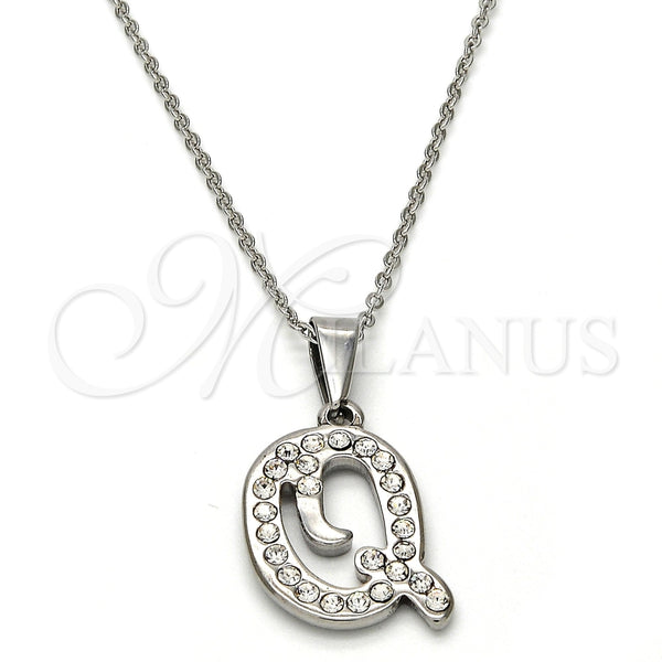 Collares con Dije 04.238.0026.18 Acero Inoxidable, Diseño de Iniciales y Rolo, con Blanca Cristal, Pulido, Tono Plateado (01 MM Thickness, 18 Inches Length)