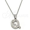 Collares con Dije 04.238.0026.18 Acero Inoxidable, Diseño de Iniciales y Rolo, con Blanca Cristal, Pulido, Tono Plateado (01 MM Thickness, 18 Inches Length)