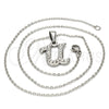 Collares con Dije 04.238.0027.18 Acero Inoxidable, Diseño de Iniciales y Rolo, con Blanca Cristal, Pulido, Tono Plateado (01 MM Thickness, 18 Inches Length)