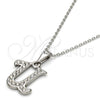 Collares con Dije 04.238.0027.18 Acero Inoxidable, Diseño de Iniciales y Rolo, con Blanca Cristal, Pulido, Tono Plateado (01 MM Thickness, 18 Inches Length)