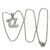 Collares con Dije 04.238.0027.18 Acero Inoxidable, Diseño de Iniciales y Rolo, con Blanca Cristal, Pulido, Tono Plateado (01 MM Thickness, 18 Inches Length)