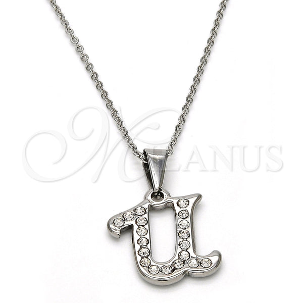 Collares con Dije 04.238.0027.18 Acero Inoxidable, Diseño de Iniciales y Rolo, con Blanca Cristal, Pulido, Tono Plateado (01 MM Thickness, 18 Inches Length)